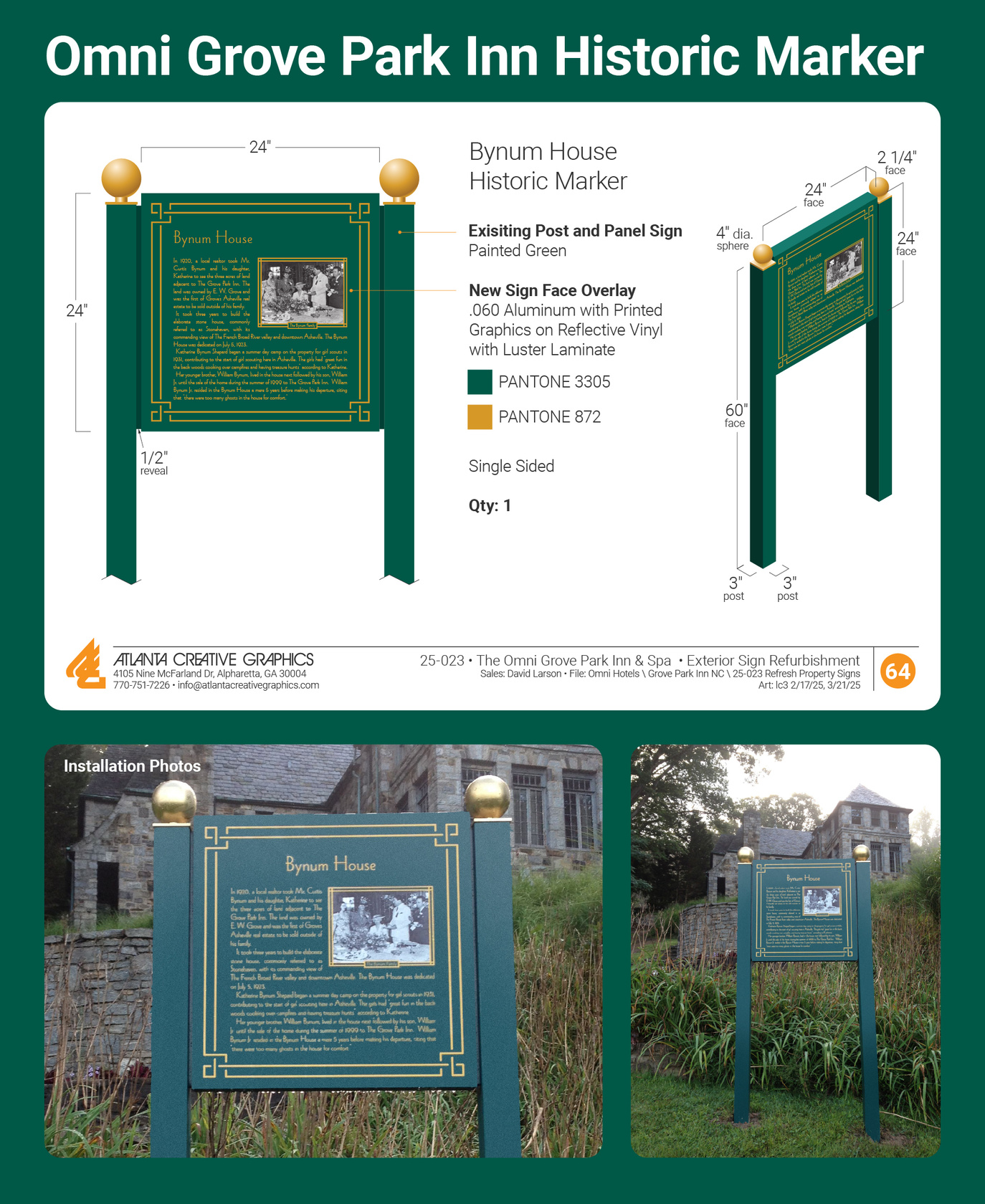 Omni Grove Park Inn Bynum House Historic Marker Design and Photos