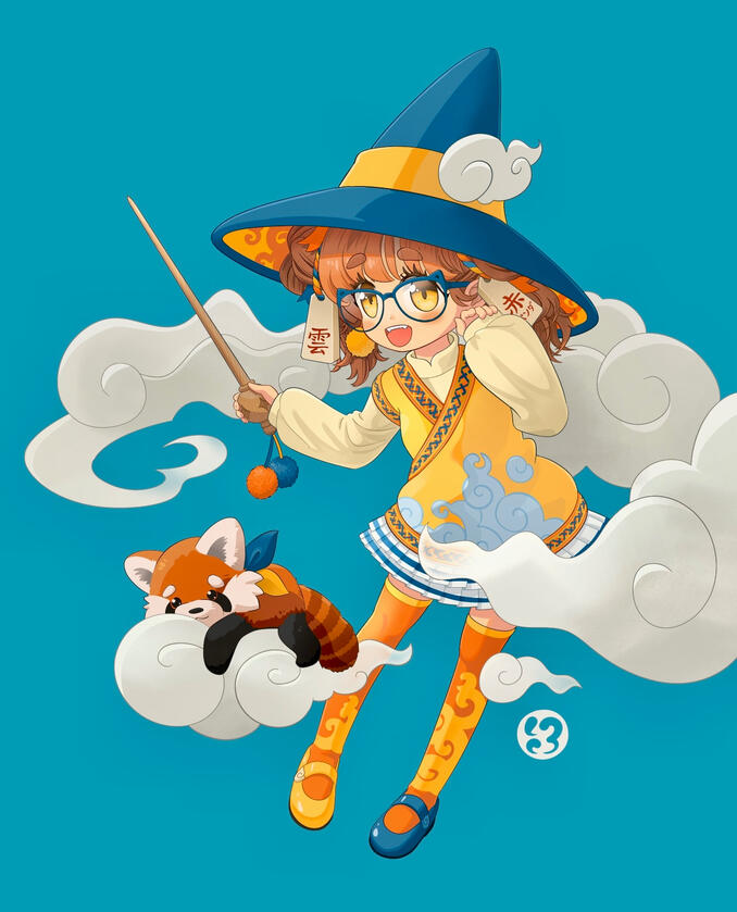 Cloud Witch with Her Red Panda Familiar