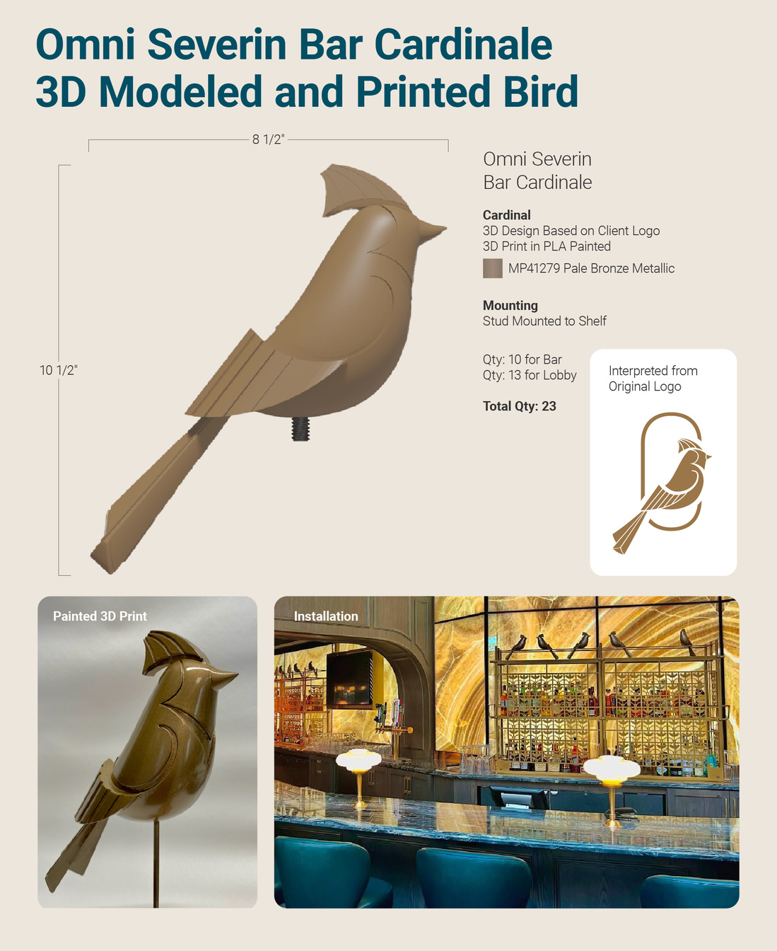 Omni Severin Bar Cardinale 3D Modeled and Printed Bird