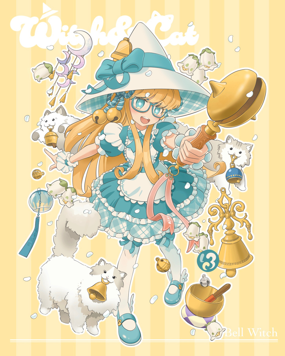 A witch with a unique assortment of bells, bellflowers, and ultra fluffy cats.